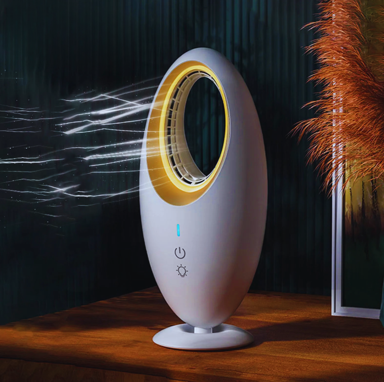 Ventilateur sans pales LED – Silencieux, 3 vitesses, lumière de nuit, USB rechargeable | Lumixin