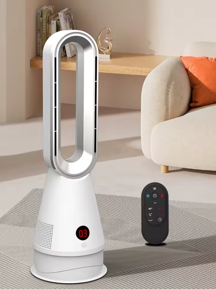 Ventilateur Sans Pales Design – 45W, Télécommande, LED, Minuterie 8h, Boucle Ovale