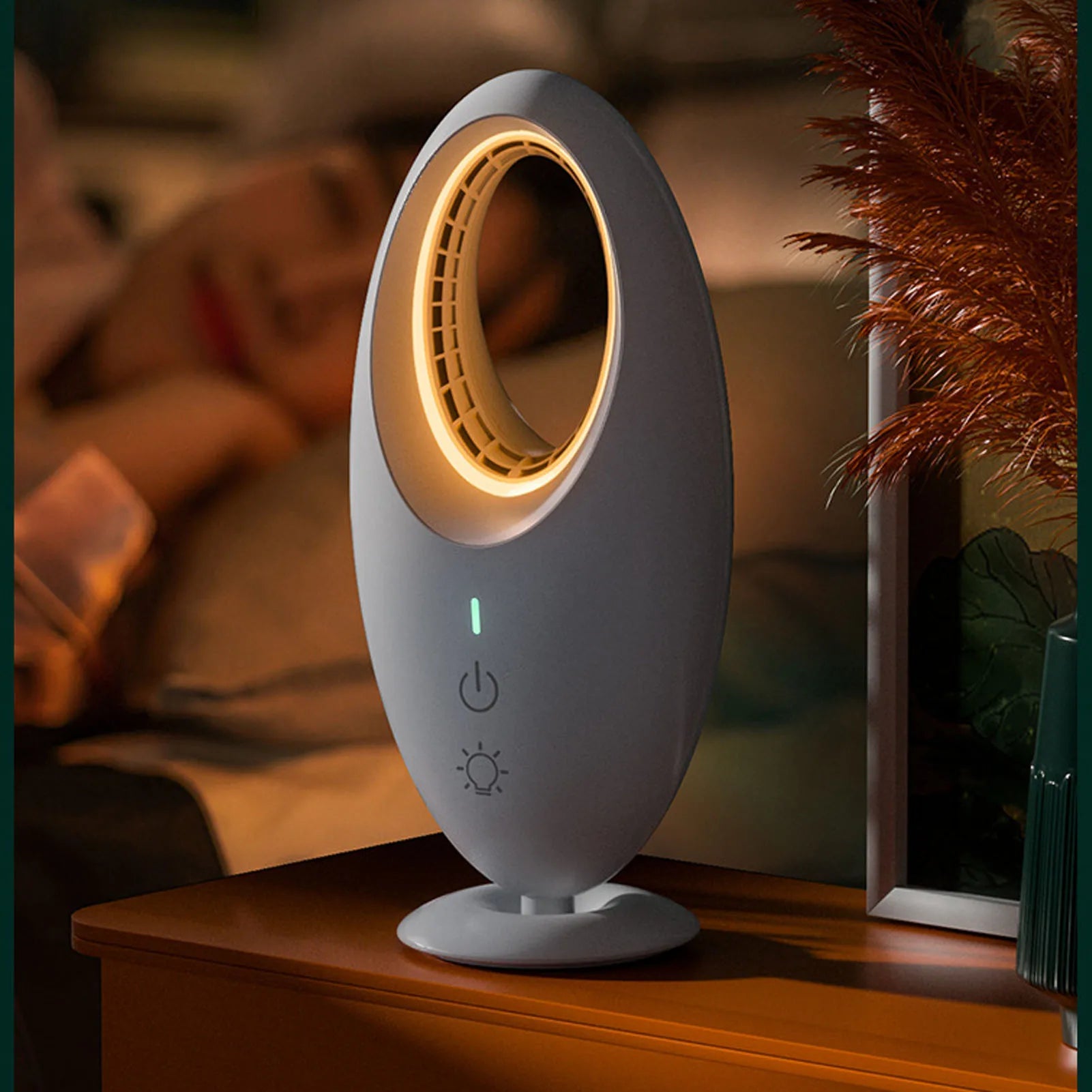 Ventilateur sans pales LED – Silencieux, 3 vitesses, lumière de nuit, USB rechargeable | Lumixin