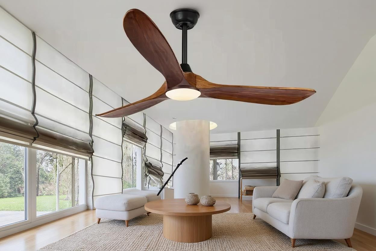 Ventilateur de Plafond Zéphira en Bois Naturel Silencieux Ø132,152,178cm – Style Tropical avec Télécommande | Lumixin