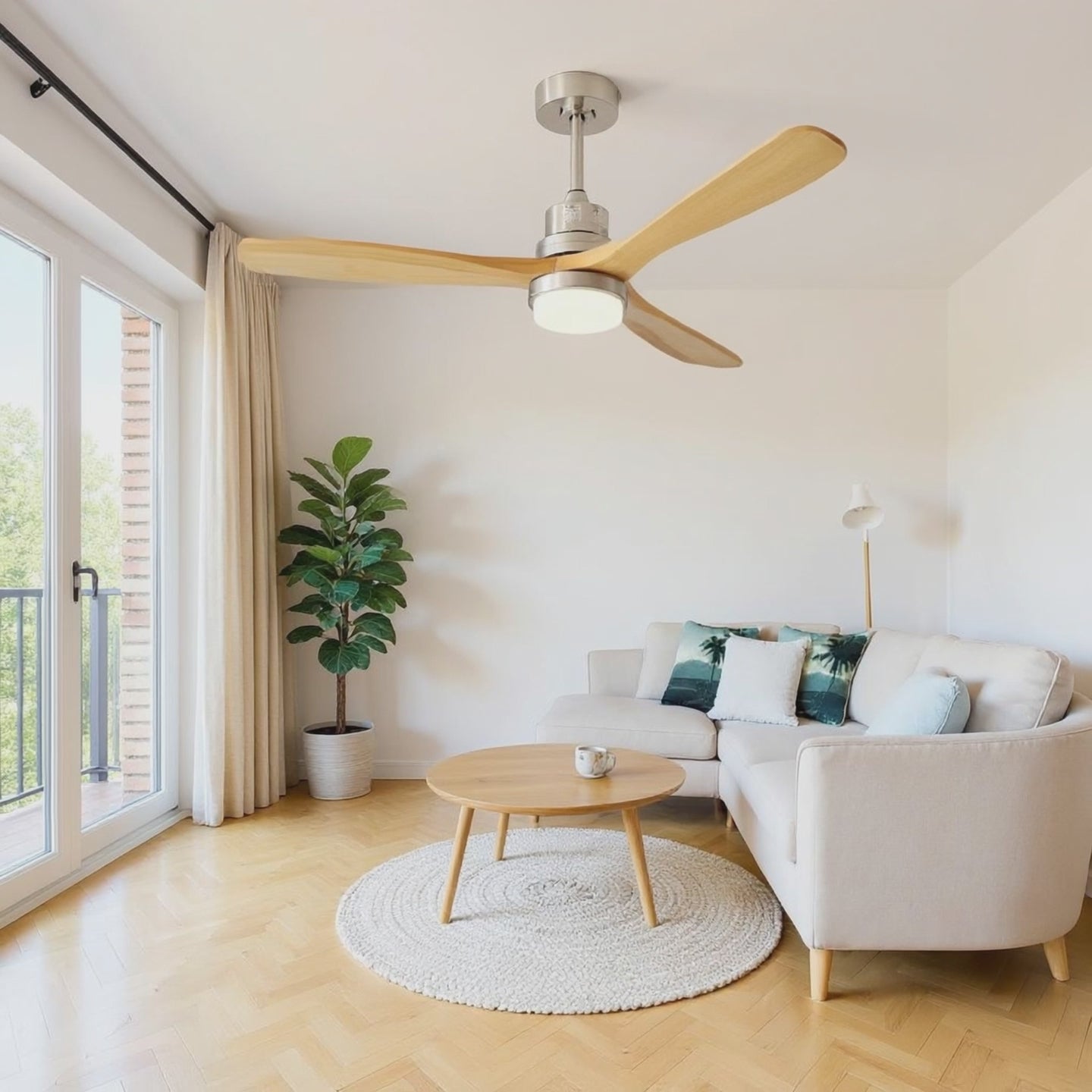 Ventilateur de Plafond Clairis Bois Naturel 132 cm – Silencieux, LED 3 Couleurs, Télécommande